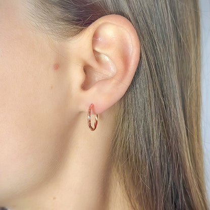 Sterling Silver Rose Gold Plated Twisted Hoops