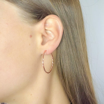 Sterling Silver Rose Gold Plated Twisted Hoops