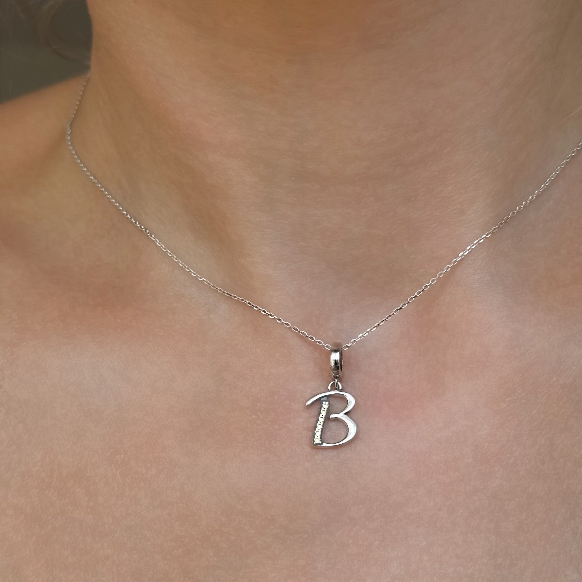 Sterling Silver CZ Letter Pendant