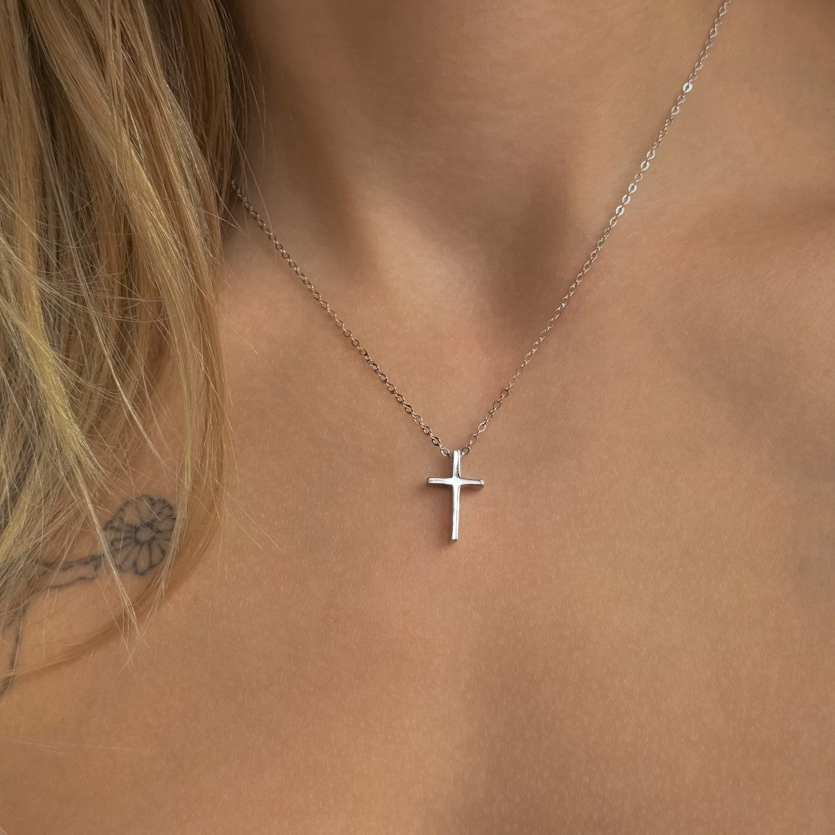 Sterling Silver Rhodium Plated Cross Necklace