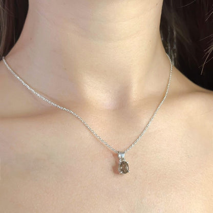 Sterling Silver Oval Smoky Quartz Pendant Necklace