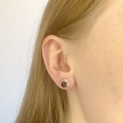 Sterling Silver Garnet Round Studs