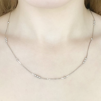 Sterling Silver Rhodium Plated Beaded Necklace