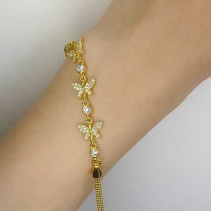 Sterling Silver Gold Plated CZ Butterfly Bracelet