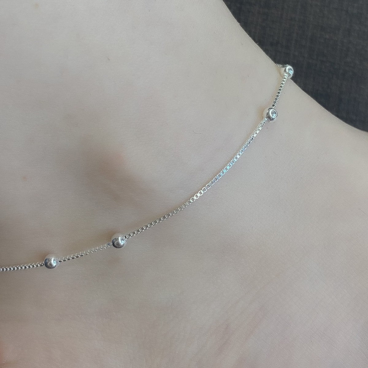 Sterling Silver Minimalist Beaded Chain Anklet