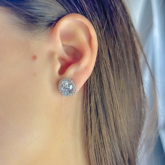 Sterling Silver Rhodium Plated CZ Crystal Studs