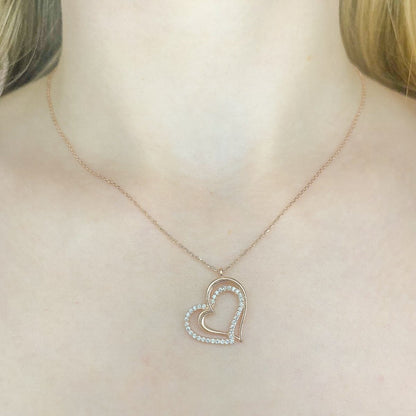 Sterling Silver Rose Gold Plated CZ Heart Necklace