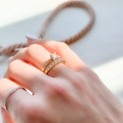 Sterling Silver Rose Gold Plated CZ Double Band Ring