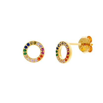 Sterling Silver Gold Plated Multi Coloured CZ Studs