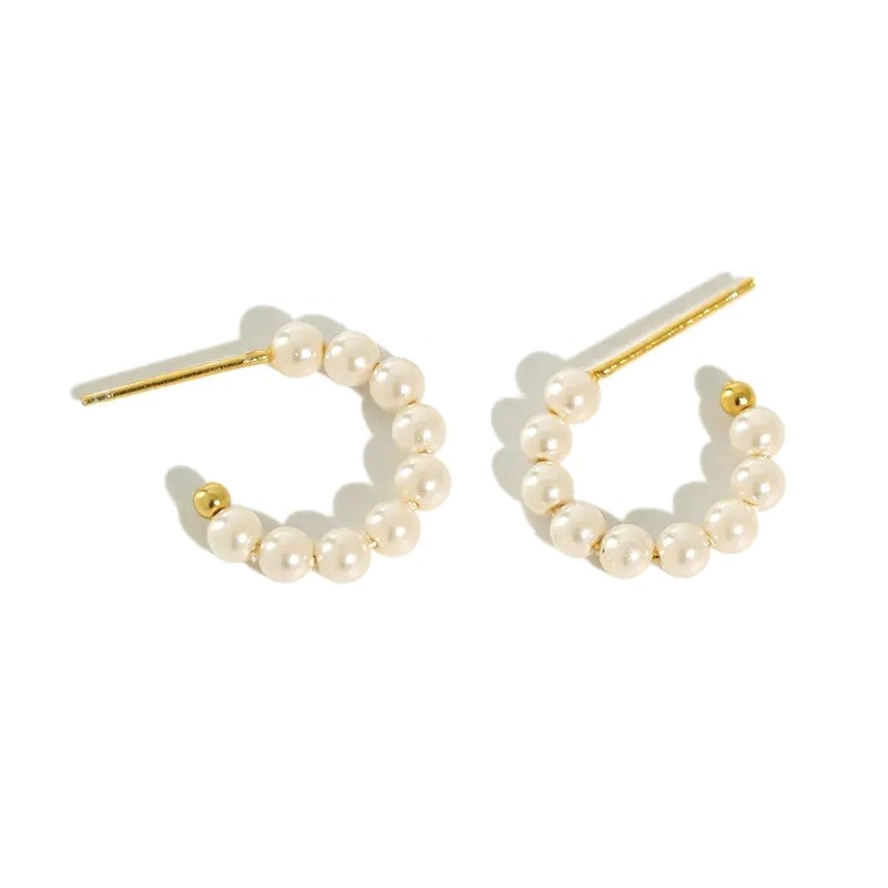 Sterling Silver Gold Plated Pearl Stud Earrings