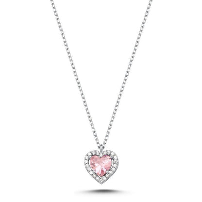 Sterling Silver Rhodium Plated CZ Heart Necklace