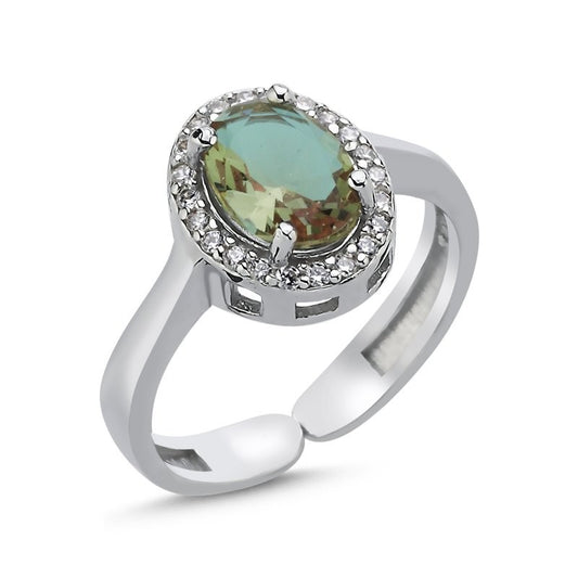 Sterling Silver Rhodium Plated Oval Zultanite Ring