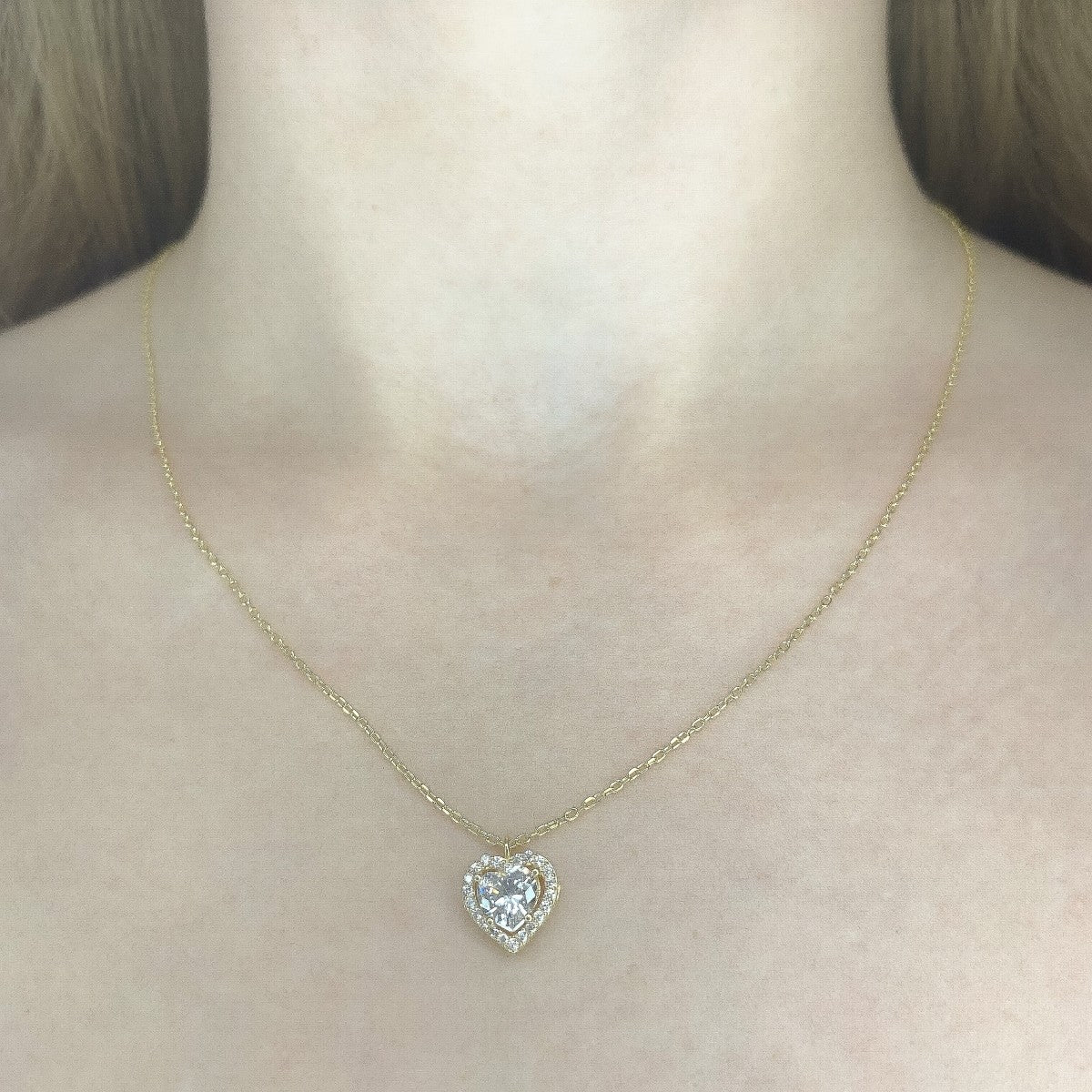 Sterling Silver Gold Plated CZ Heart Pendant Necklace