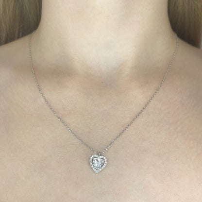 Sterling Silver Rhodium Plated CZ Heart Necklace