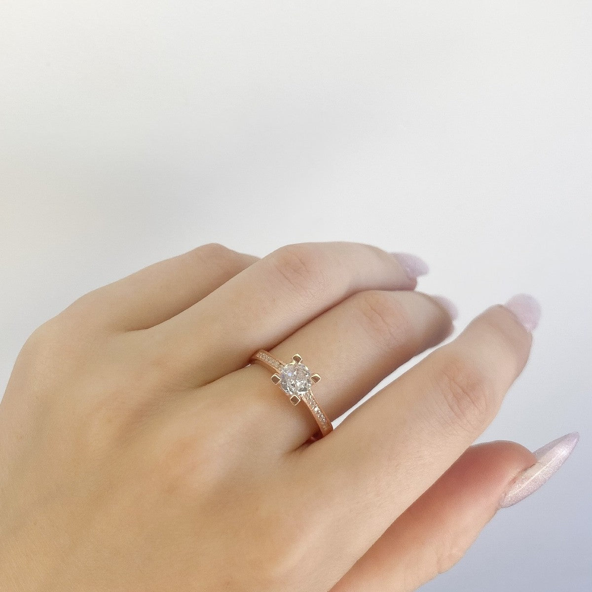 Silver Rose Gold Plated CZ Crystal Ring