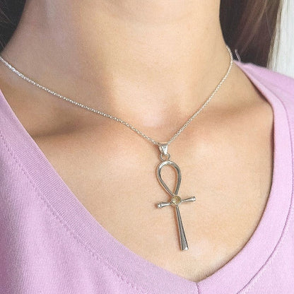 Sterling Silver Citrine Cross Pendant Necklace