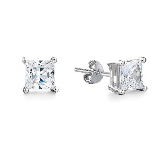 Sterling Silver Rhodium Plated 3 - 10 mm Princess Studs