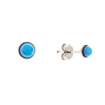 Sterling Silver Rhodium Plated Cyan Synthetic Opal Studs