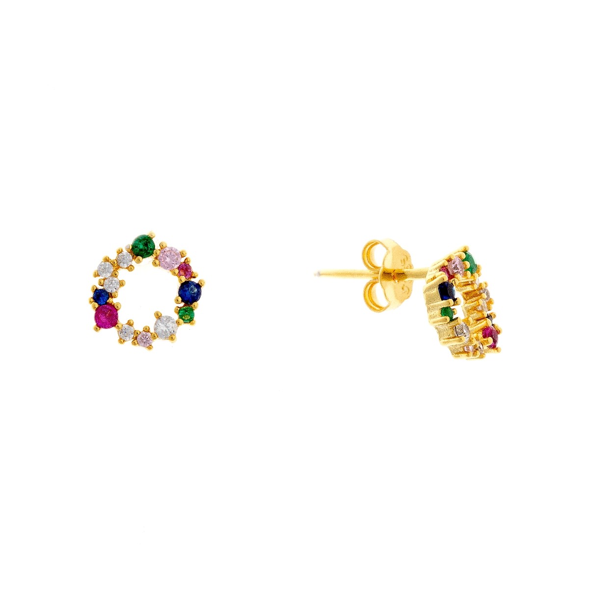 Sterling Silver Gold Plated Multi Coloured CZ Studs