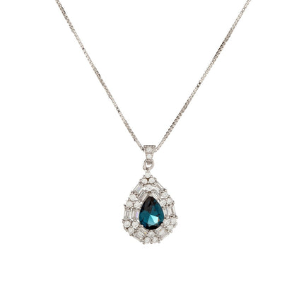 Sterling Silver Rhodium Plated Teardrop CZ Necklace