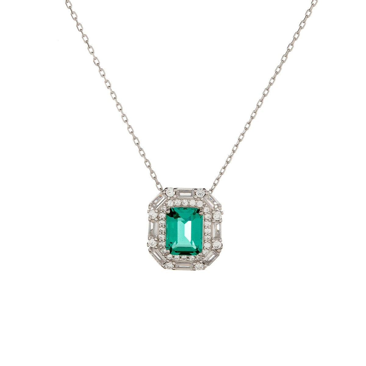 Sterling Silver Rhodium Plated CZ Pendant Necklace