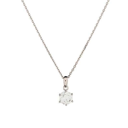 Sterling Silver Rhodium Plated Round CZ Necklace