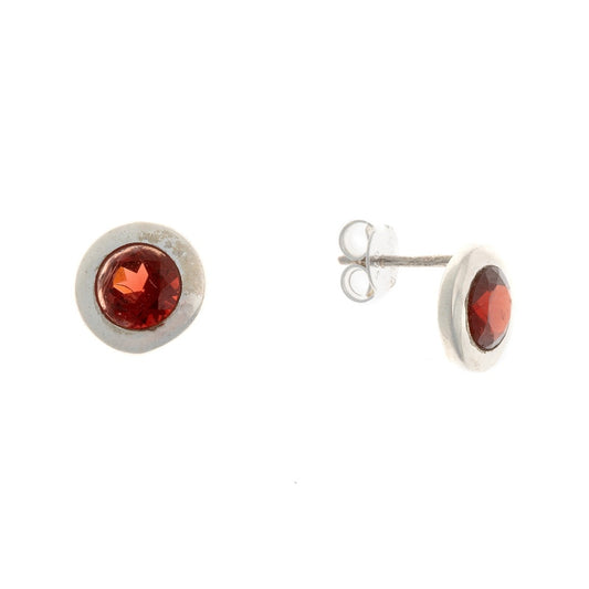 Sterling Silver Round Garnet Studs