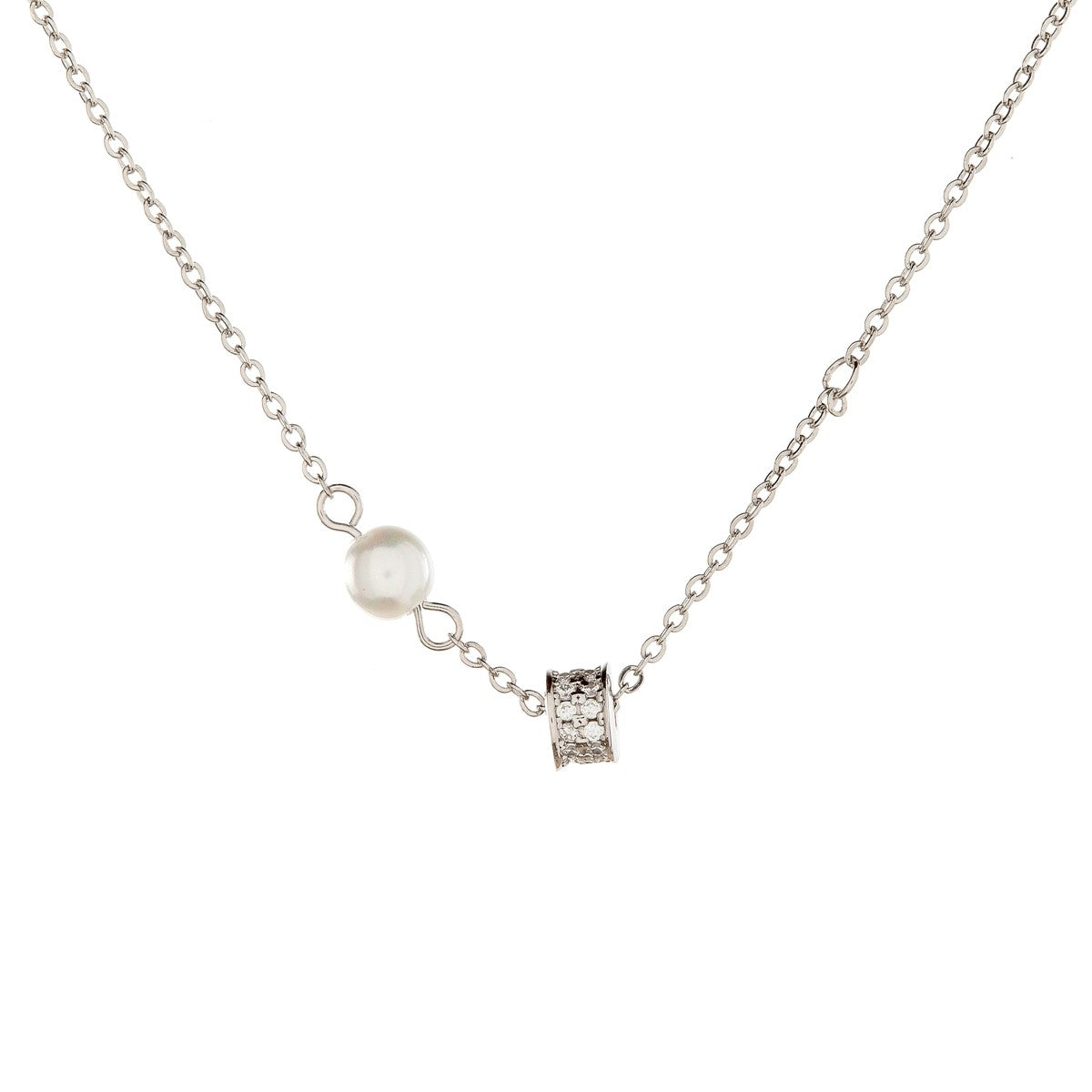 Sterling Silver Rhodium Plated Pearl Imitation Necklace