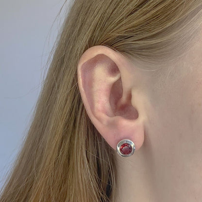 Sterling Silver Round Garnet Studs