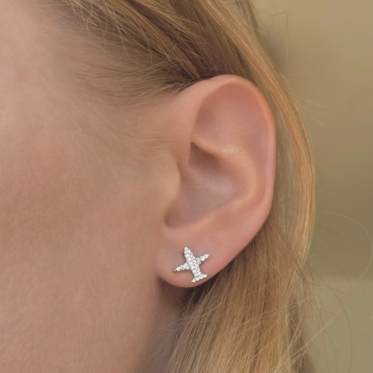 Sterling Silver Rhodium Plated CZ Plane Studs