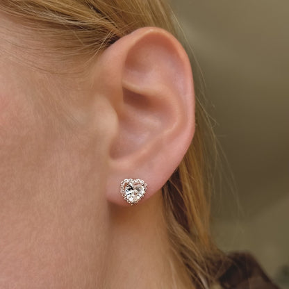 Sterling Silver Rose Gold Plated CZ Heart Studs