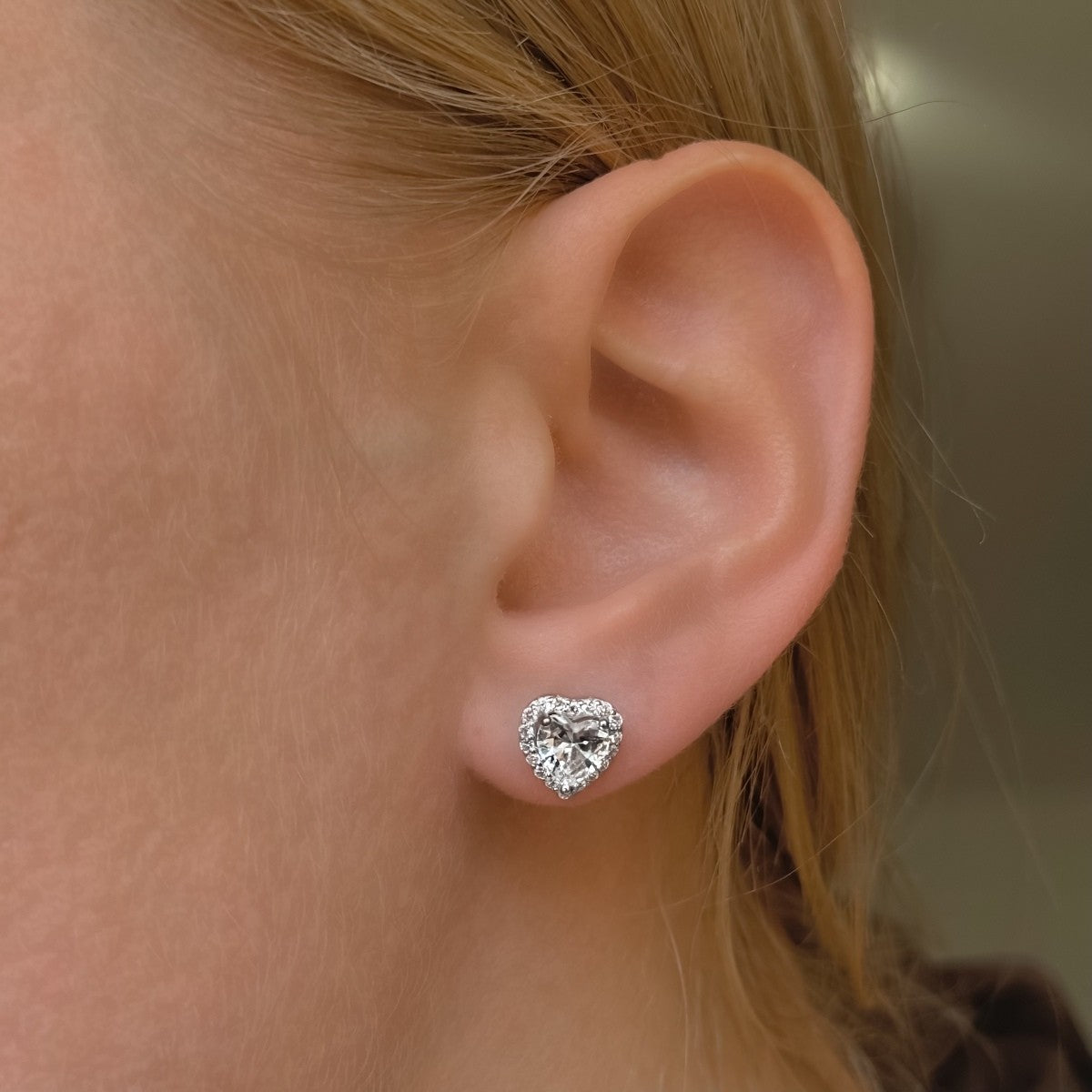 Sterling Silver Rhodium Plated CZ Heart Studs