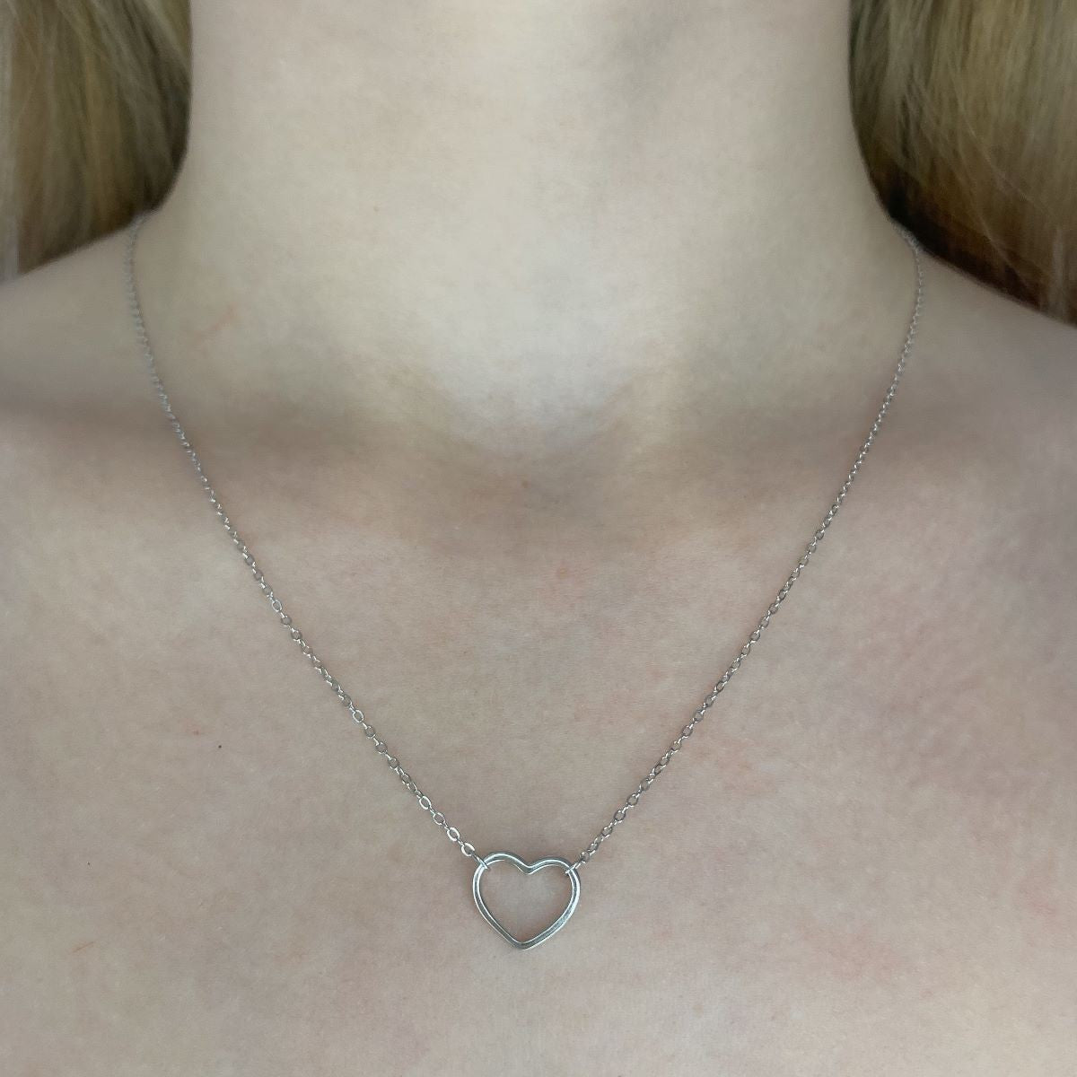 Sterling Silver Rhodium Plated Heart Necklace