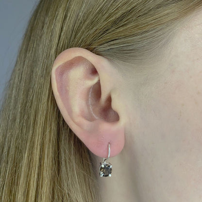 Sterling Silver Round Smoky Quartz Drop Earrings