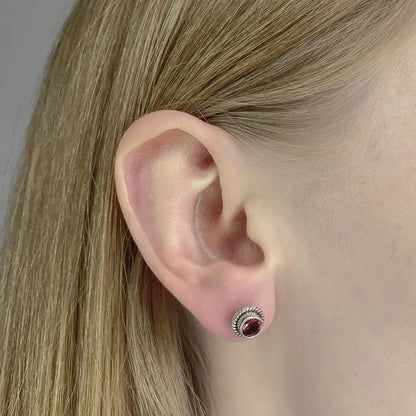 Sterling Silver Round Garnet Studs