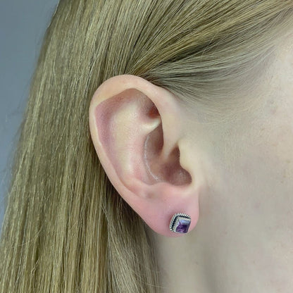 Sterling Silver Square Amethyst Studs