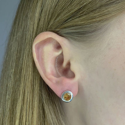 Sterling Silver Round Citrine Studs