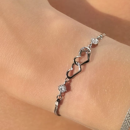 Sterling Silver Rhodium Plated CZ Heart Bracelet