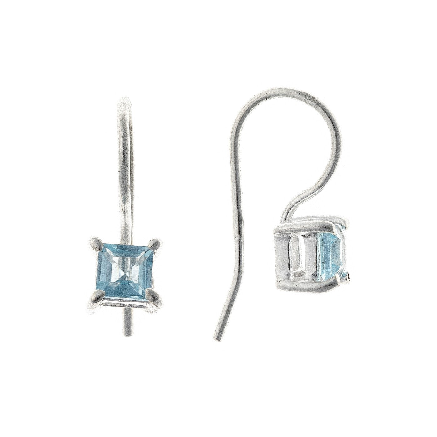 Sterling Silver Drop Earrings with Square Blue Topaz