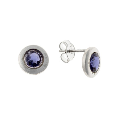 Sterling Silver Round Iolite Studs