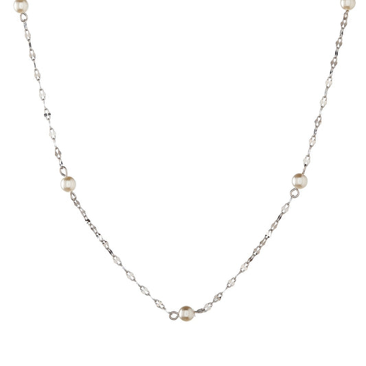 Sterling Silver Rhodium Plated Pearl Imitation Necklace