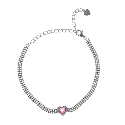 Sterling Silver Rhodium Plated CZ Heart Bracelet