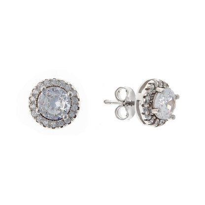 Sterling Silver Rhodium Plated CZ Cluster Round Studs