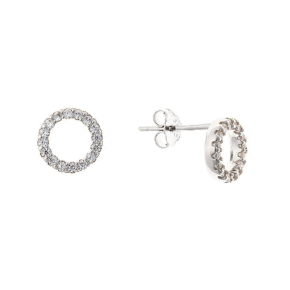 Sterling Silver Rhodium Plated Round CZ Studs