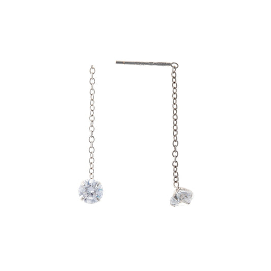 Sterling Silver Rhodium Plated CZ Chain Drop Earrings