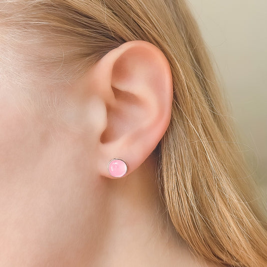 Sterling Silver Round Rose Quartz Studs