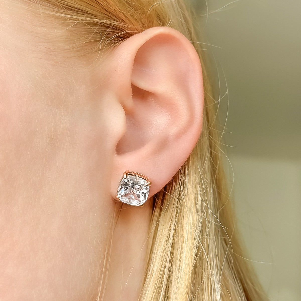 Silver Rose Gold Plated CZ Crystal Studs