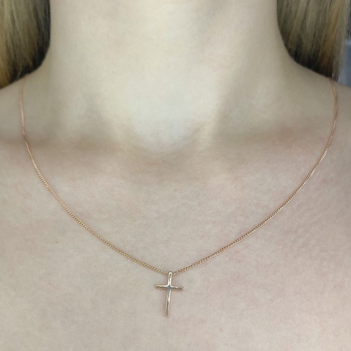 Sterling Silver Rose Gold Plated Cross Pendant Necklace