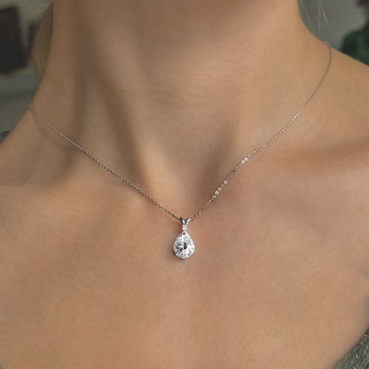 Sterling Silver Rhodium Plated CZ Teardrop Necklace