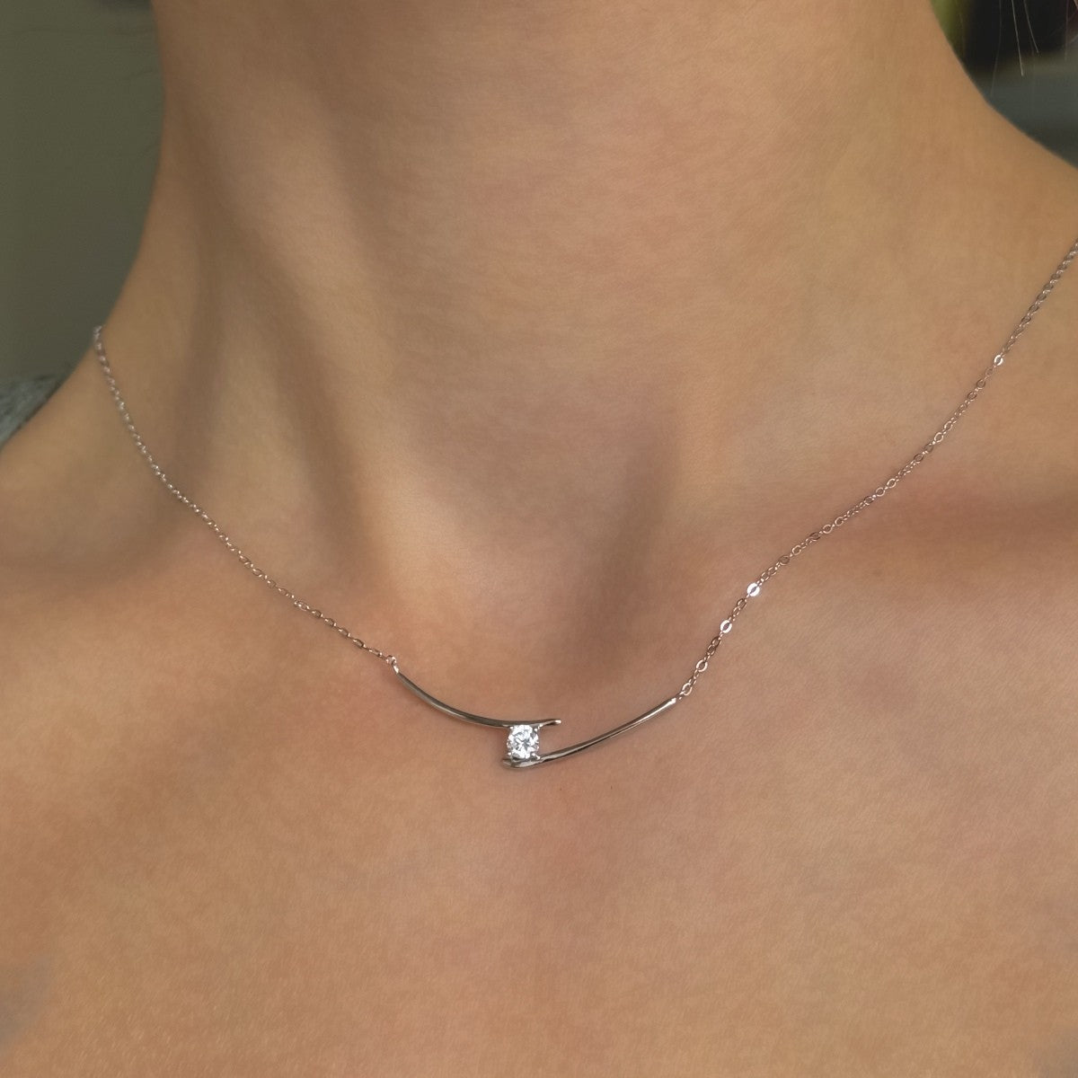 Sterling Silver Rhodium Plated CZ Necklace